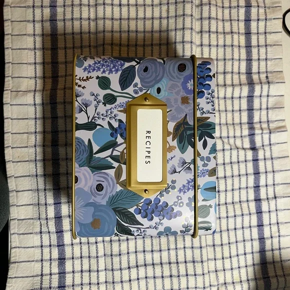 Rifle Paper Co Garden Party Blue and Gold Recipe Box NWOB - Picture 5 of 10